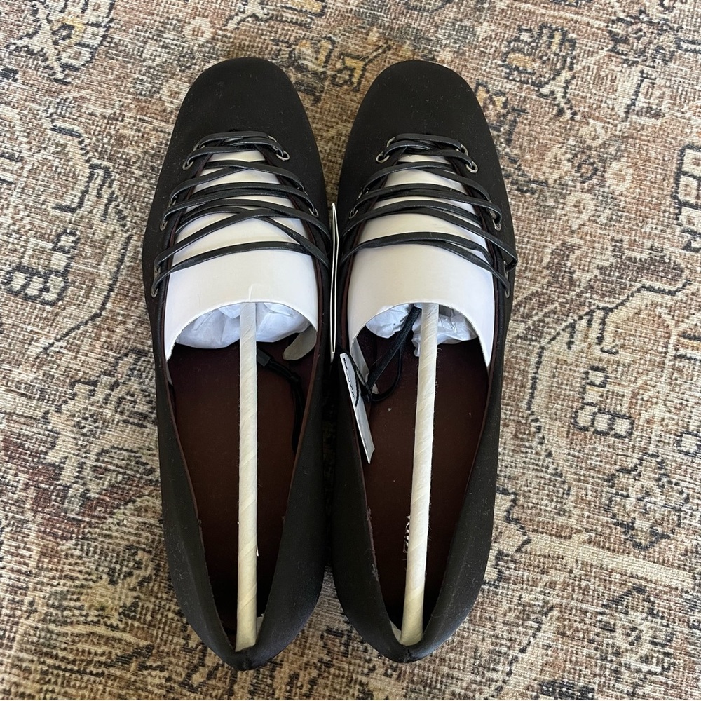 ✨SOLD✨ NWT Zara Satin Lace Up Ballet Flats in Black - 8 - Picture 7 of 8